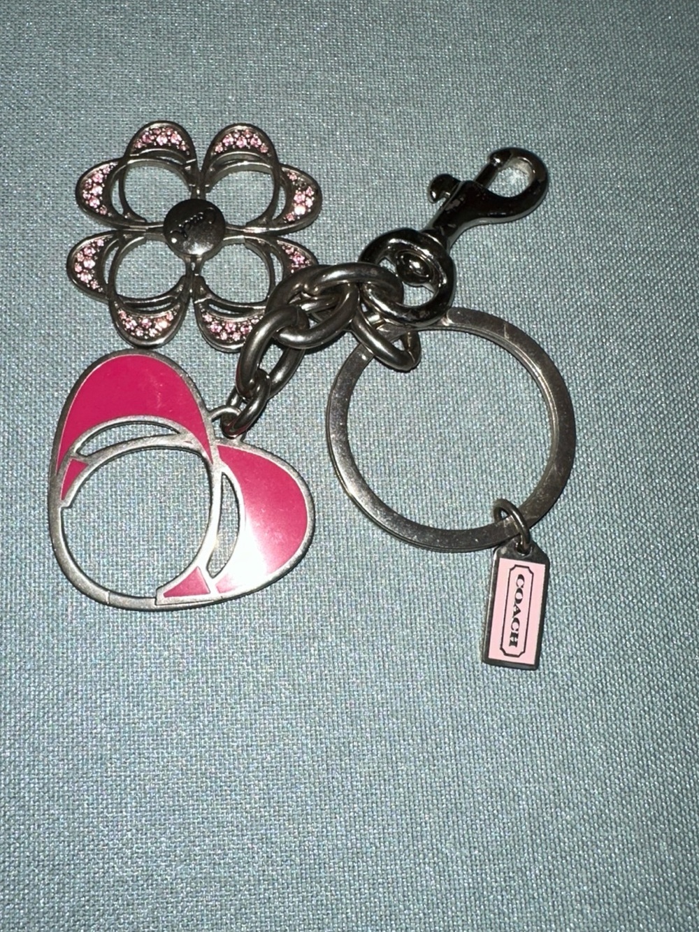 Coach Bag Cluster Charm Key Chain (Missing one charm) pink silver tone - Picture 3 of 9